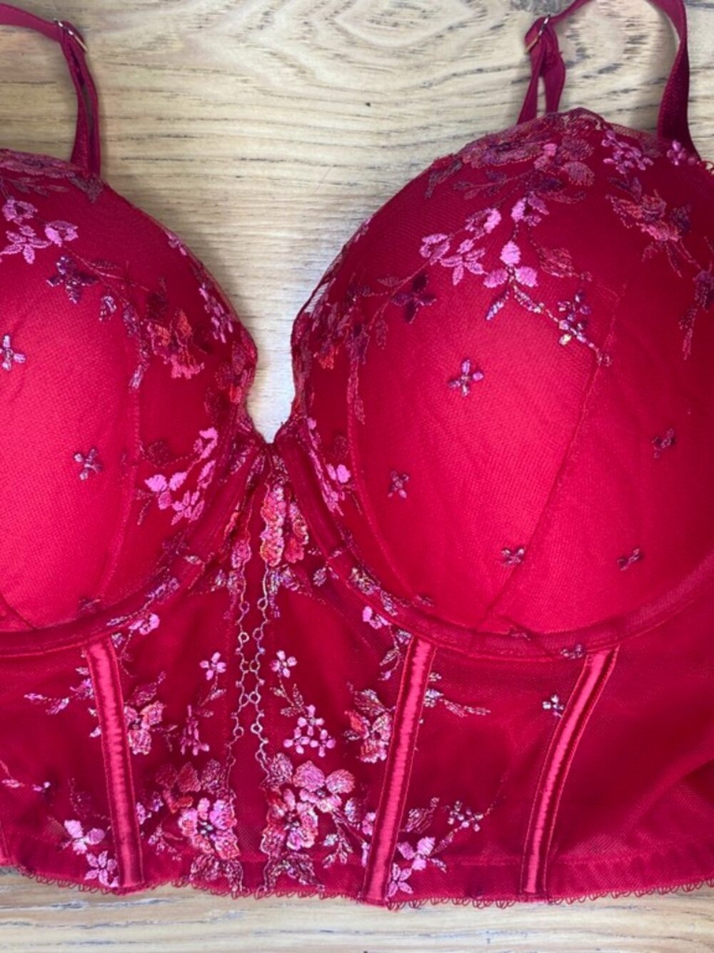 Victoria's Secret Corset Sz: 36DD Red Very Sexy Push Up Lace Bra